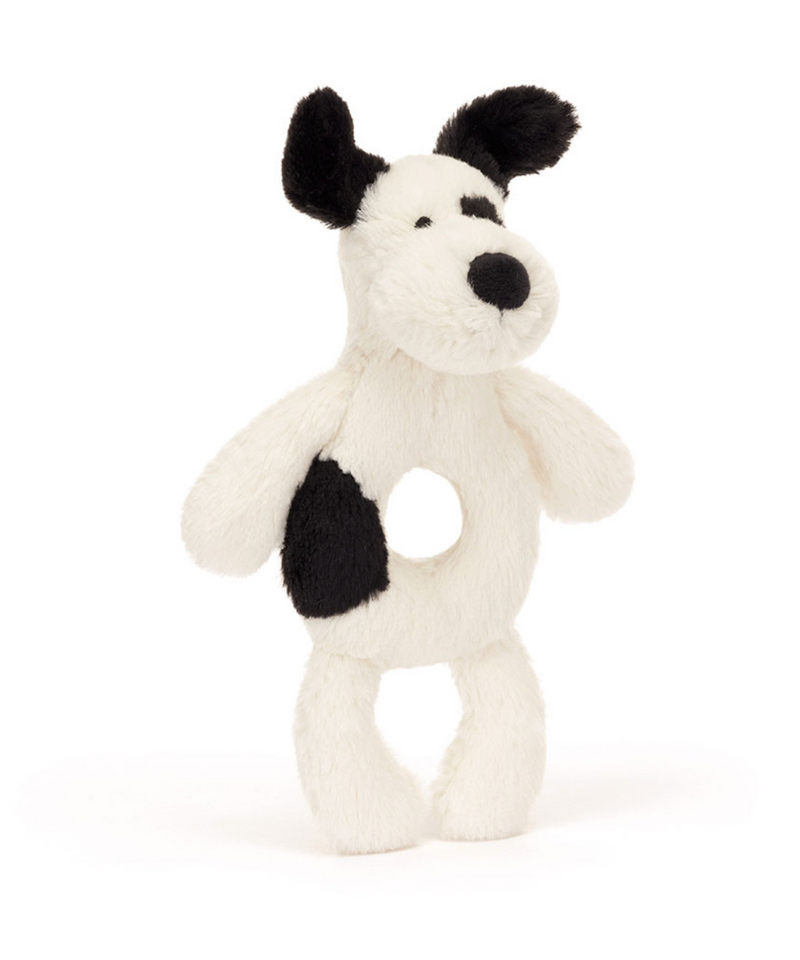 JELLYCAT Bashful Black & Cream Puppy Ring Rattle
