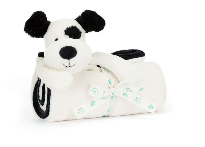 JELLYCAT Bashful Black & Cream Puppy Blankie