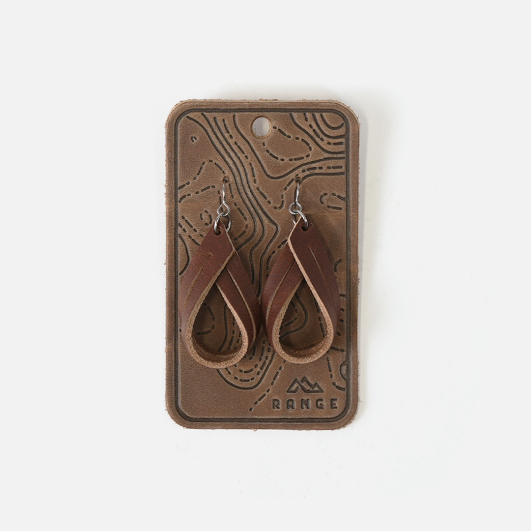Handcrafted Full-Grain Leather Double Hoop Earrings: Brown