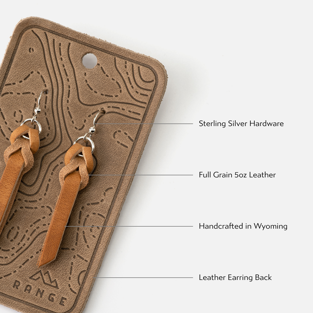 Braided Full-Grain Leather Drop Earrings: Natural