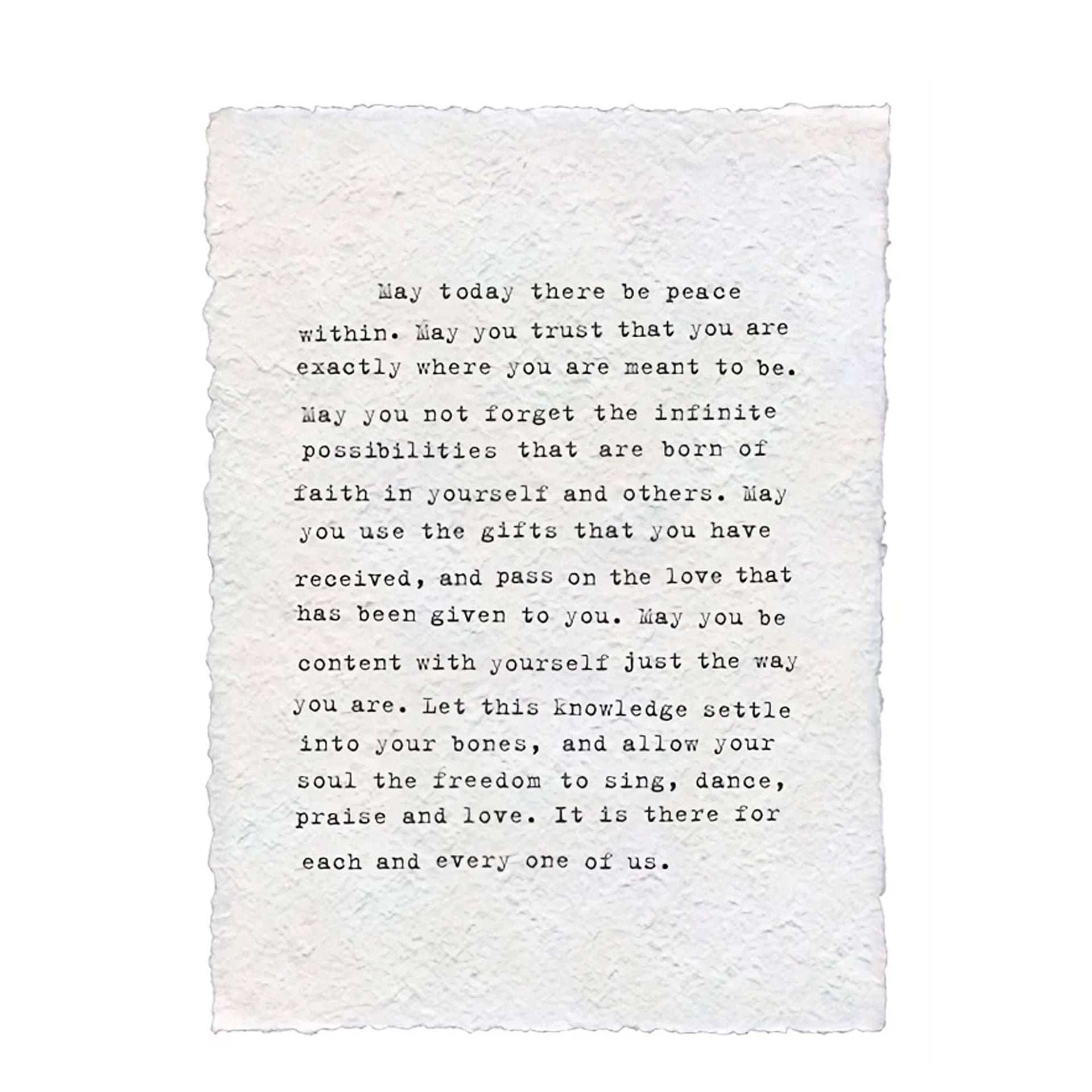 Sugarboo Handmade Paper Print "May Today There Be Peace Within"