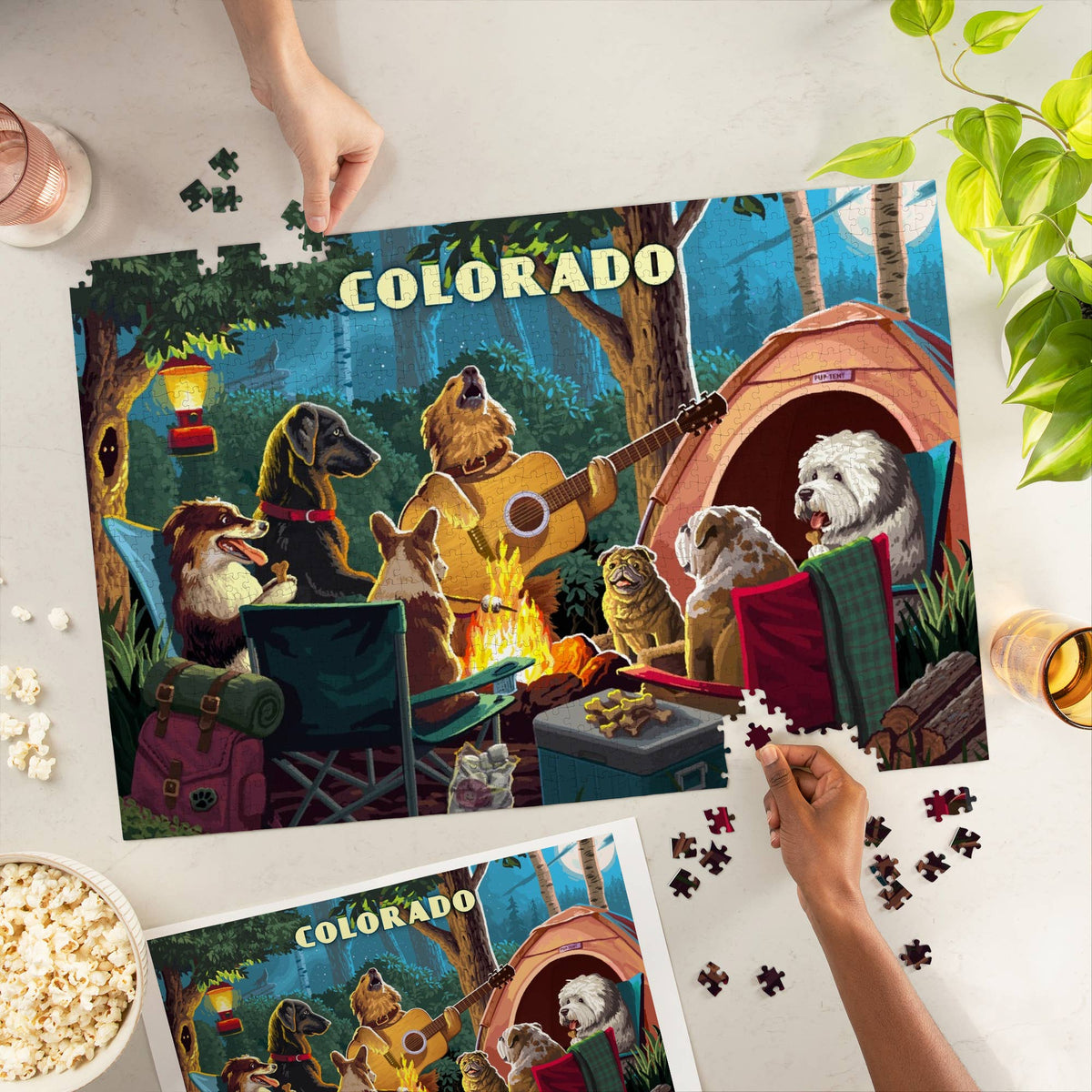Colorado Pack Life Dogs Around Campfire 1,000-Piece Puzzle