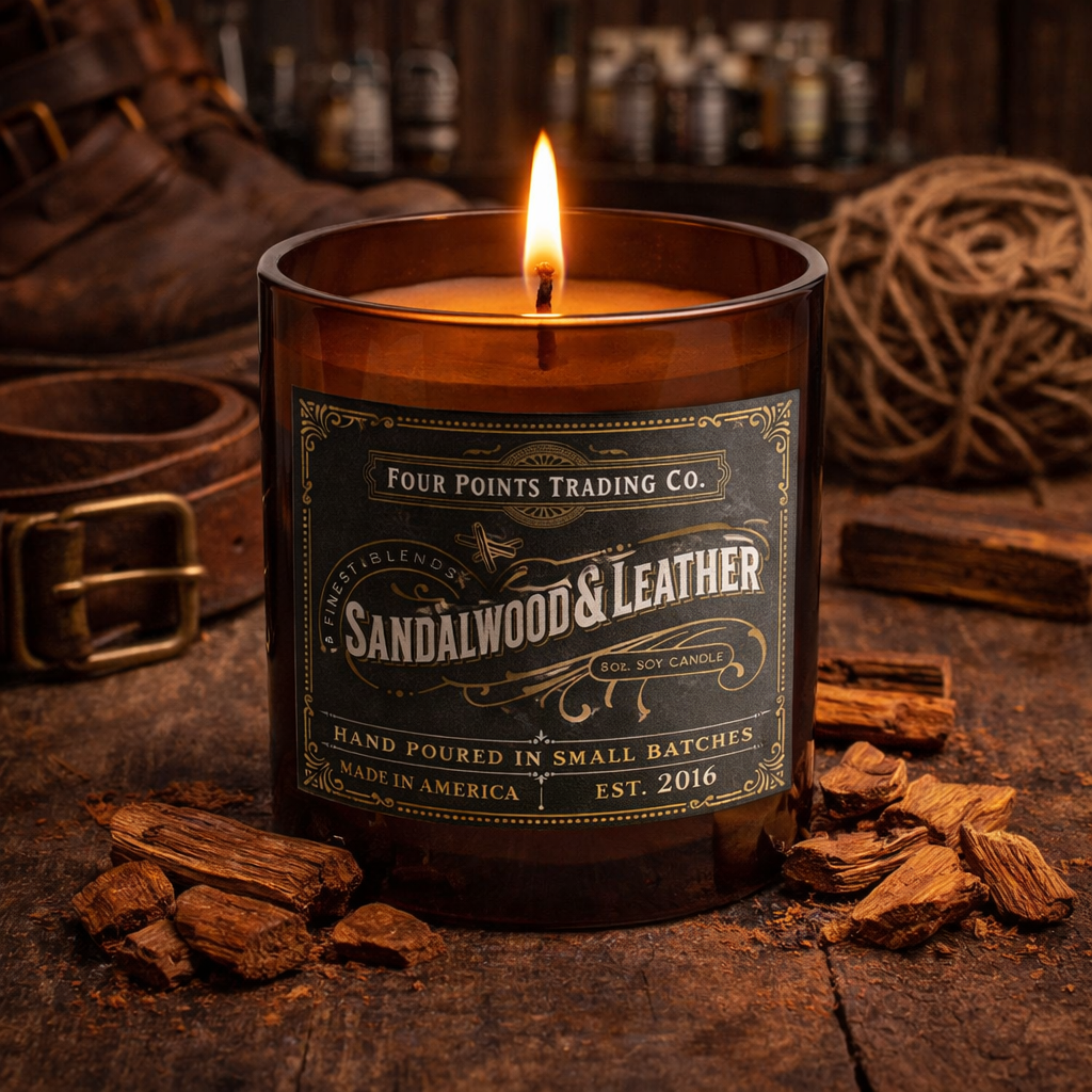 Four Points Trading Co Sandalwood Leather Soy Candle 8oz