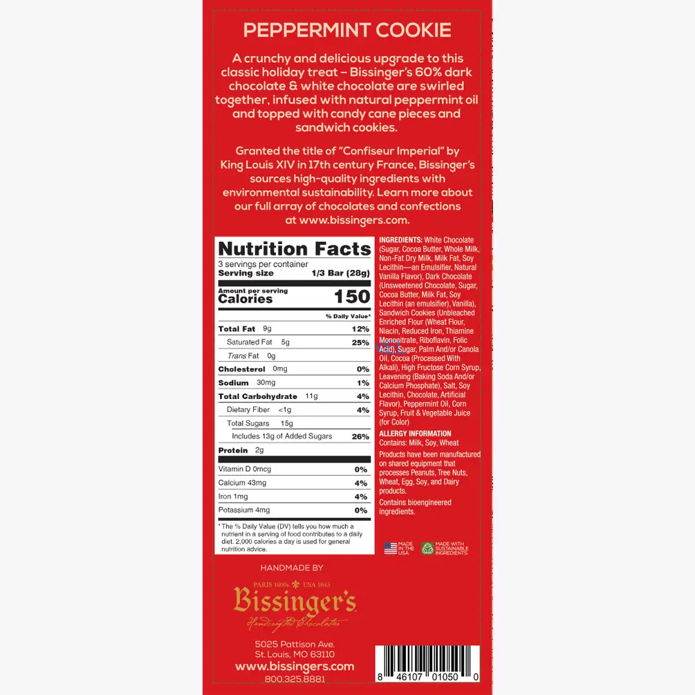 Bissinger's - Bissinger's White & Dark Peppermint Cookie Bar - 3 OZ