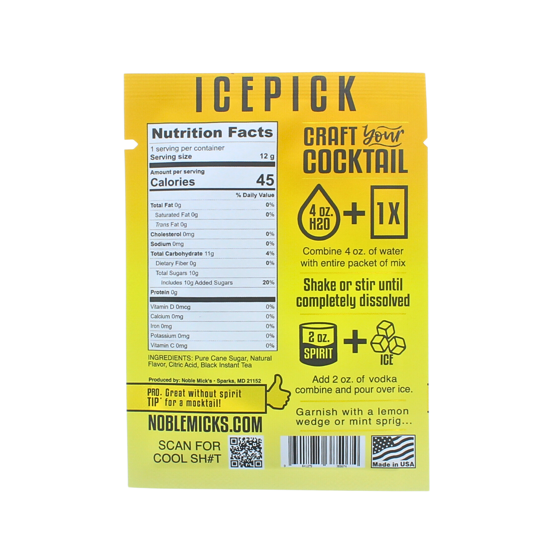 NOBLE MICK'S - Single Serve Craft Cocktails - Icepick Single Serve Craft Cocktail