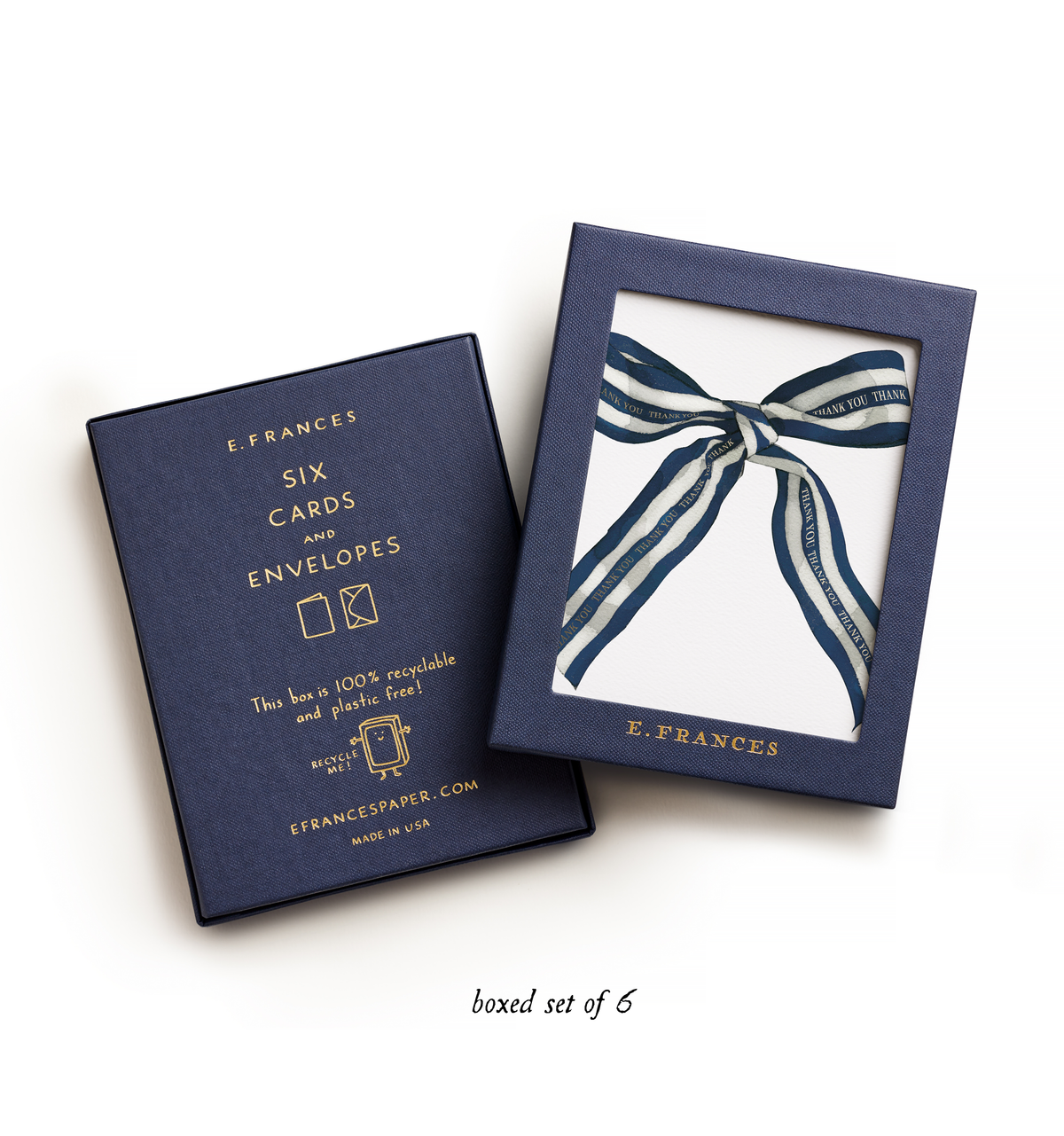 Big Navy Striped Bow Thank You Boxed Card Set – Set of 6