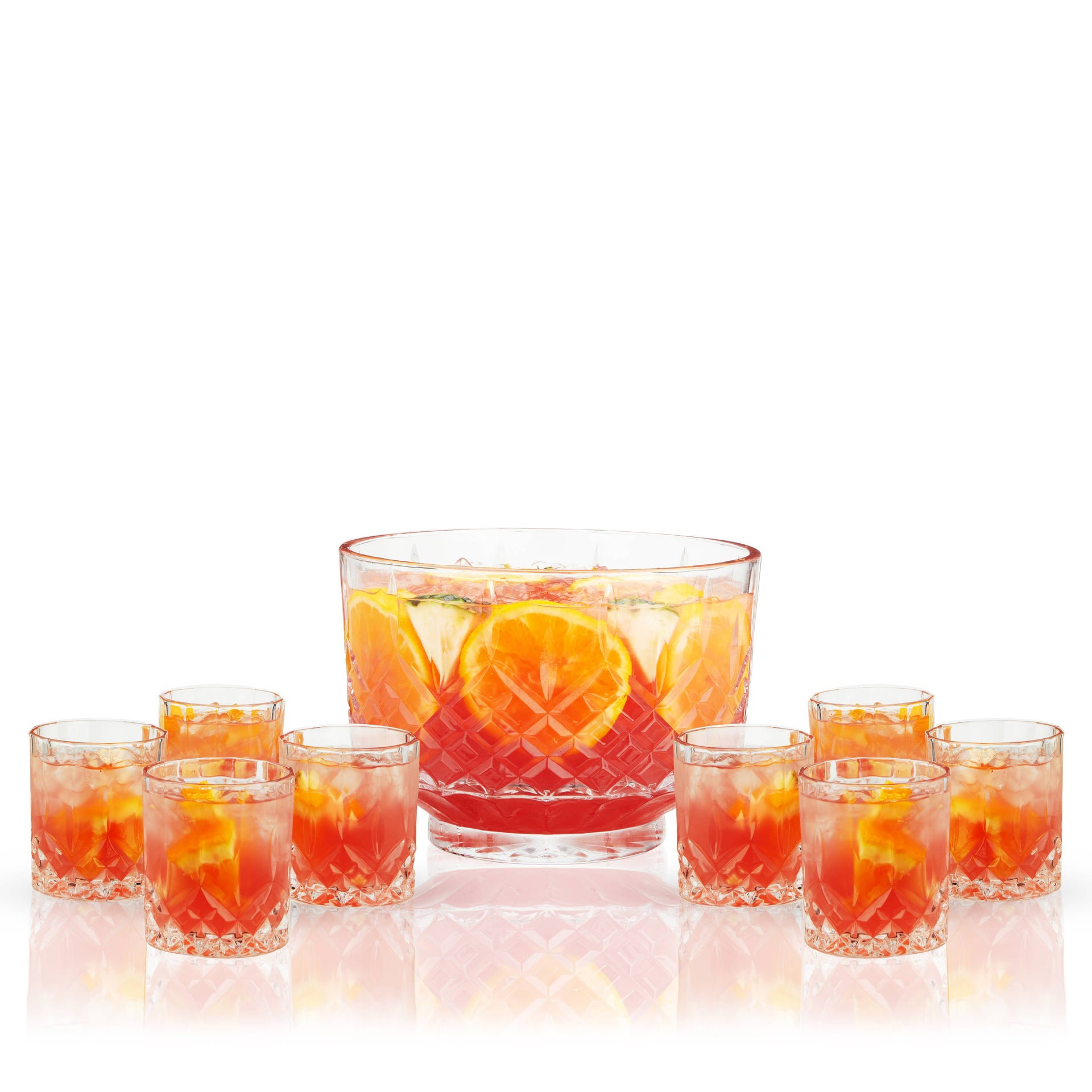 Viski - Admiral Crystal Punch Bowl & Tumblers Set - Set of 9