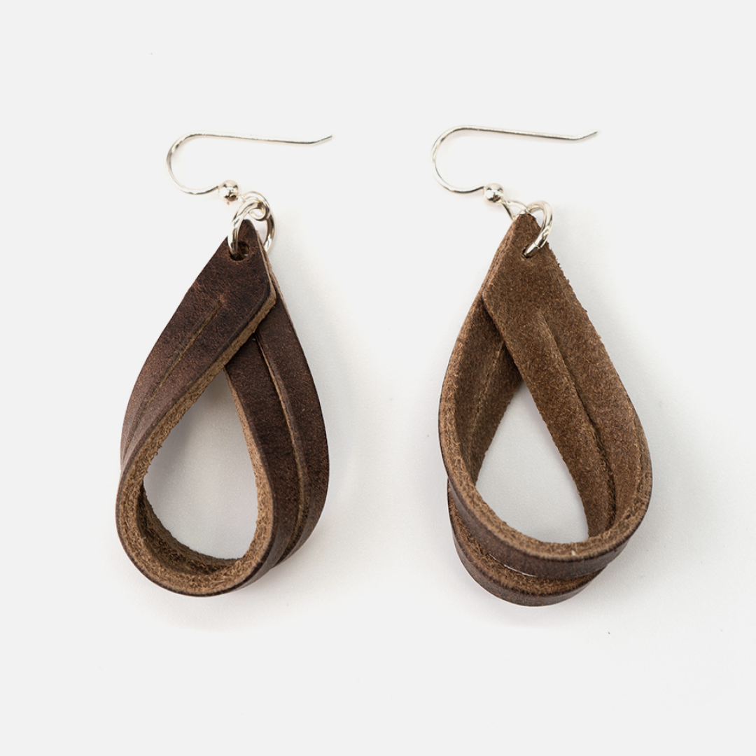 Handcrafted Full-Grain Leather Double Hoop Earrings: Brown