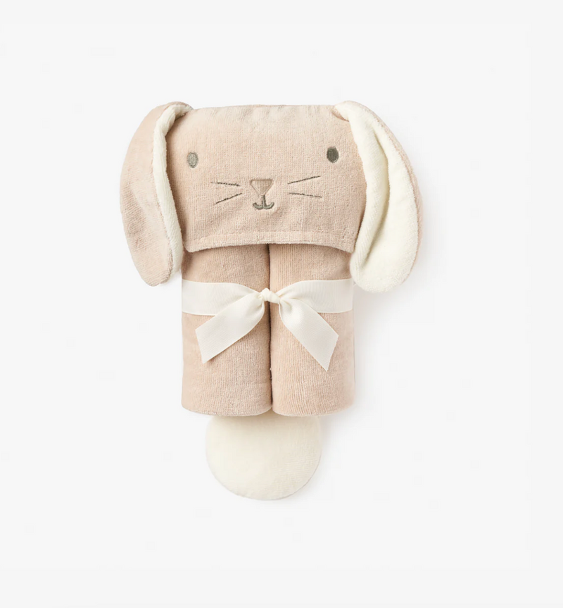 TAUPE BUNNY HOODED BABY BATH WRAP