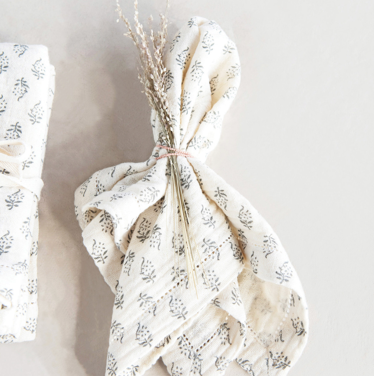 Sq Cotton Napkins, Natural & Grey