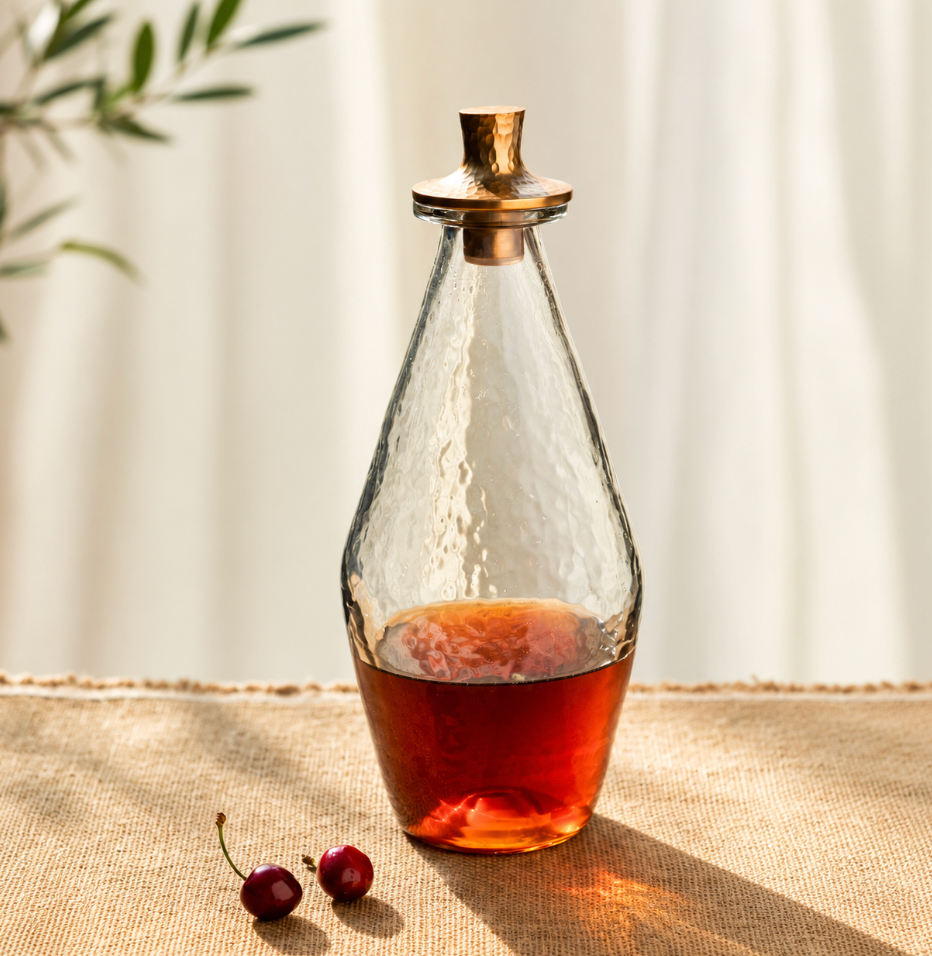 Pebbled Glass Decanter with Antiqued Brass Stopper