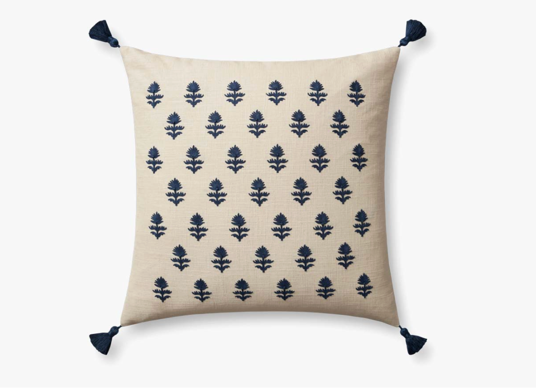Magnolia Home Addison Beige Navy 22x22 Down Decorative Throw Pillow