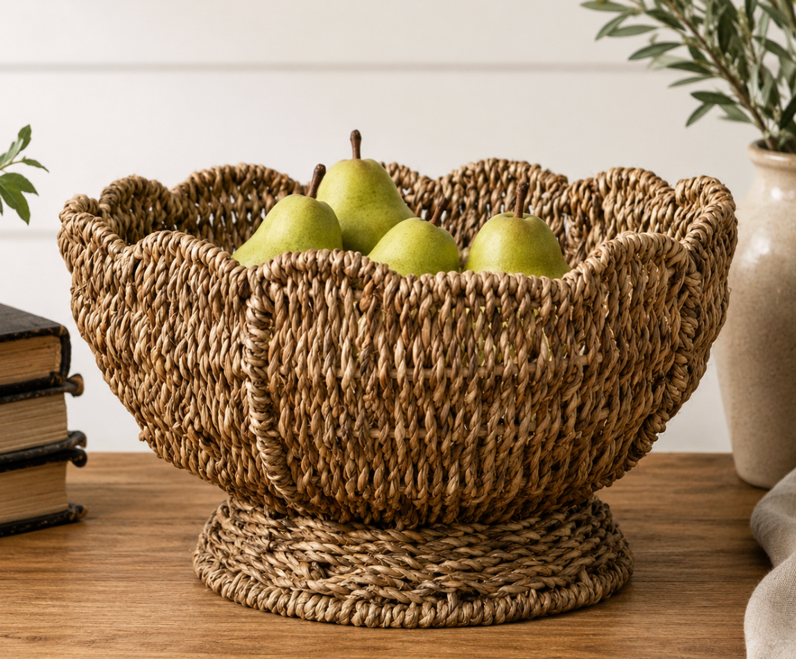 Large Scalloped Seagrass Handwoven Basket