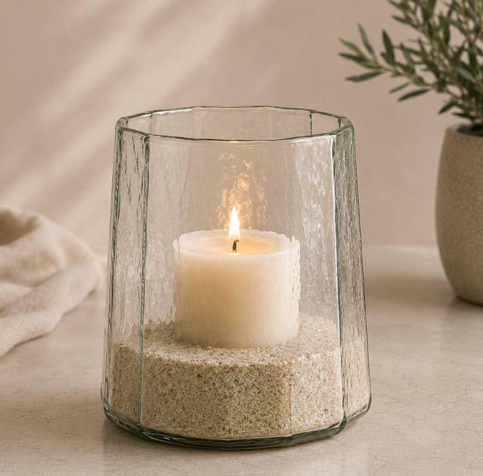 Small Pebbled Glass Hurricane Candle Holder