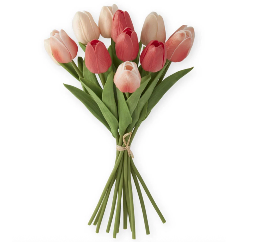 13 Inch Coral & Peach Real Touch Mini Tulip Bundle