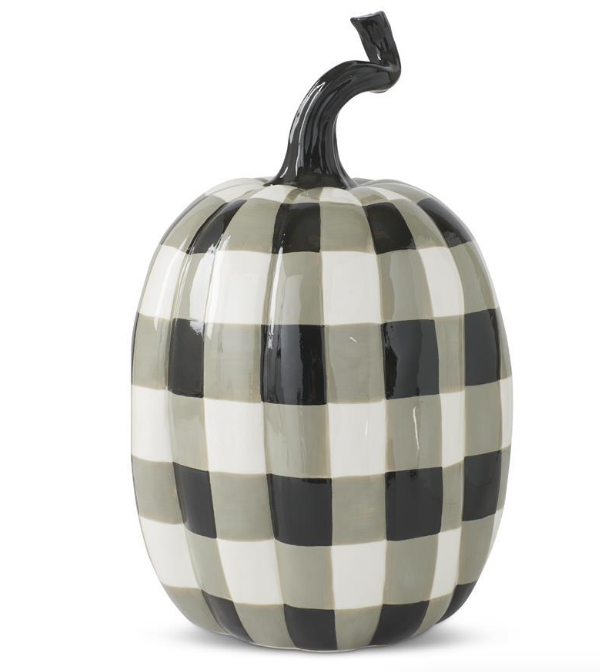 16 Inch White Black & Gray Plaid Dolomite Pumpkin
