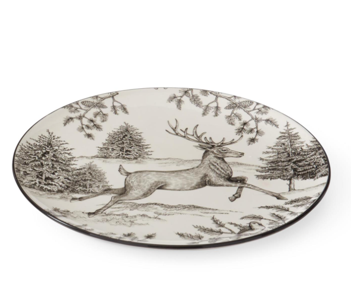 12 inch White and Black Toile with Deer Plate