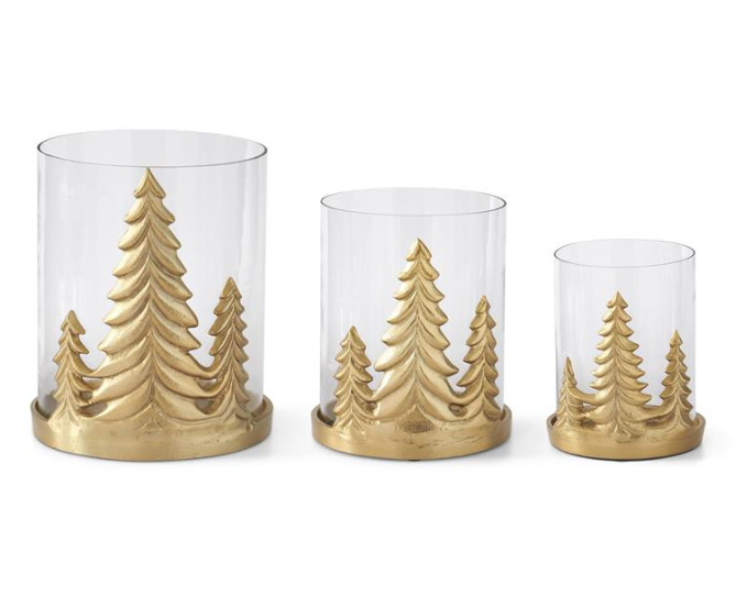 Gold Metal Christmas Tree Hurricane - Small