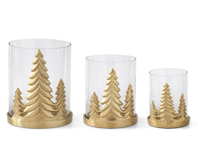 Gold Metal Christmas Tree Hurricane - Medium