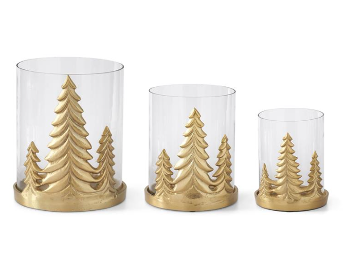 Gold Metal Christmas Tree Hurricane - Large
