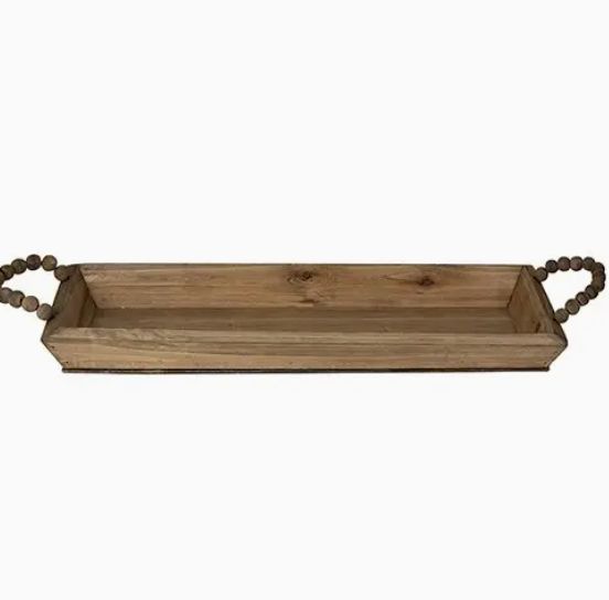 Wood Tray with beaded handles