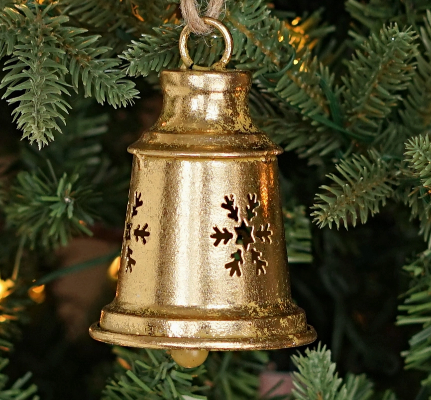 Gold Metal Jingle Bell w/Snowflake Cut-out
