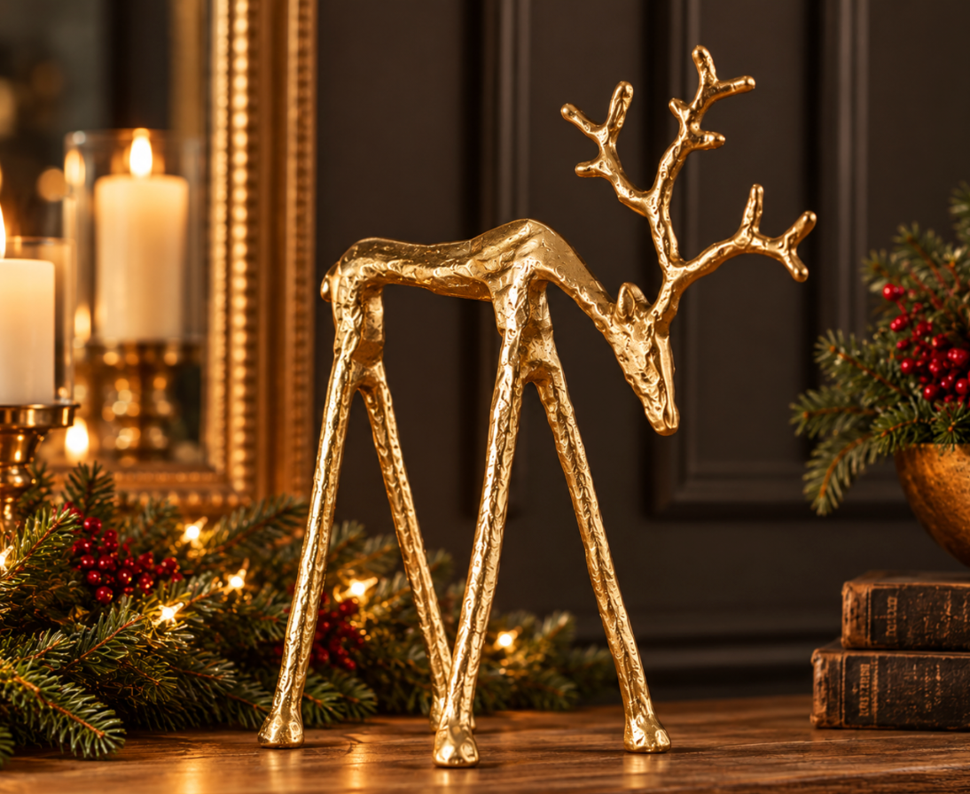 Rex Gold Reindeer Sculpture – 10.5"