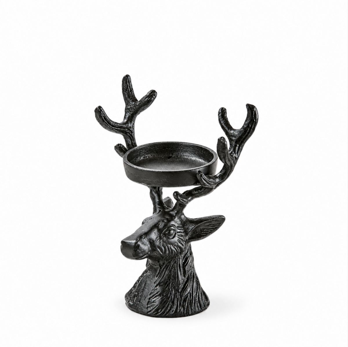 Deer Pillar Holder Black Aluminum Christmas