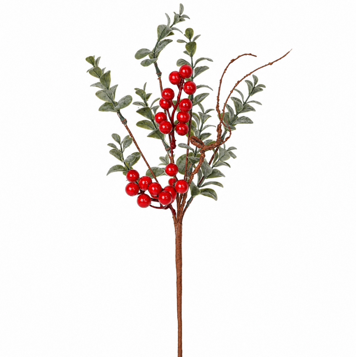 14in Pick-Vintage flocked boxwood with red berries