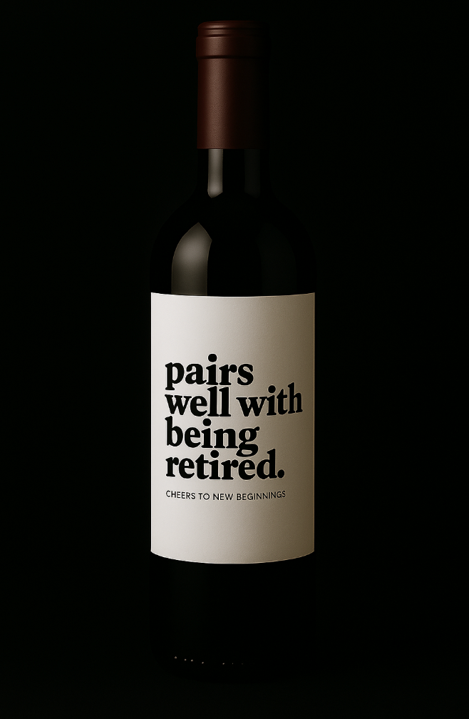 Pairs well with being Retired, Retirement Gift - Wine Label