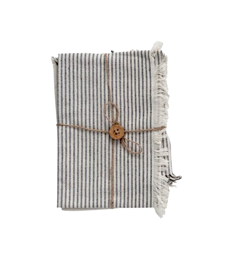 Cotton Tea Towels w Stripes & Fringe