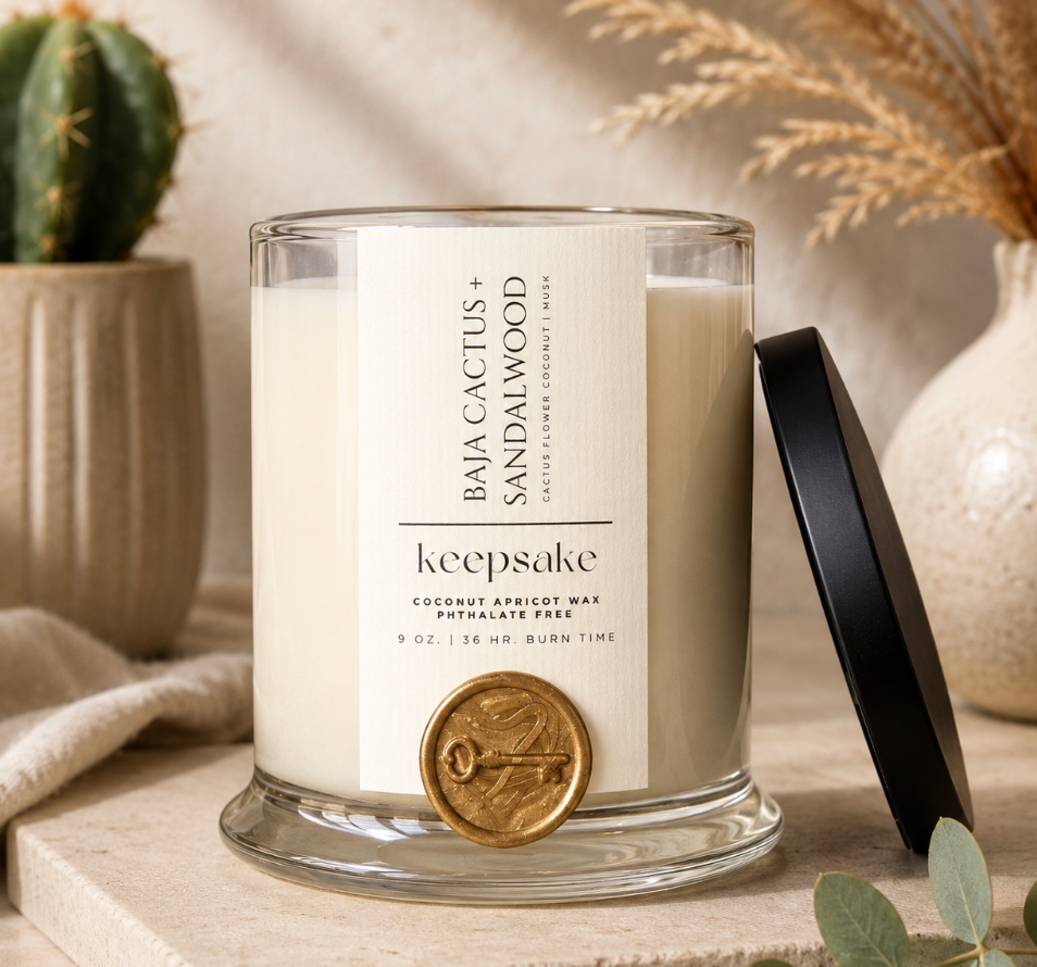 Keepsake Candle Curated Luxury Candle – Baja Cactus + Sandalwood | 9 oz
