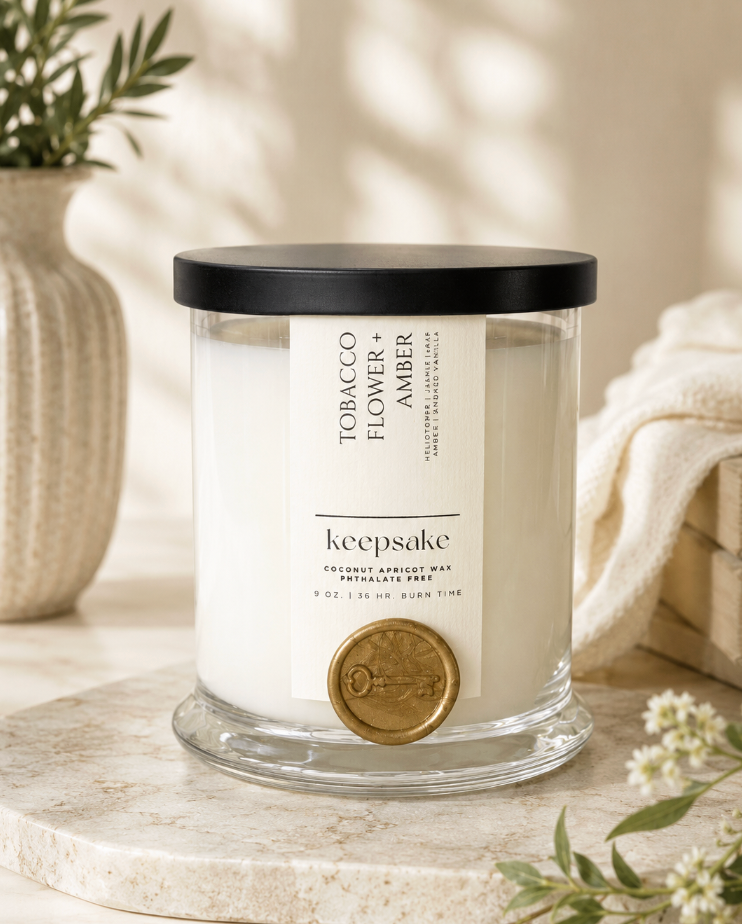 Keepsake Candle Curated Luxury Candle – Tobacco Flower + Amber | 9 oz