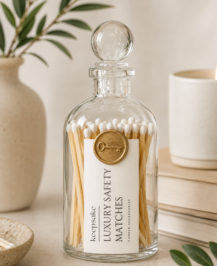 Keepsake Luxury Safety Matches – Natural + White | Decorative Long Matches
