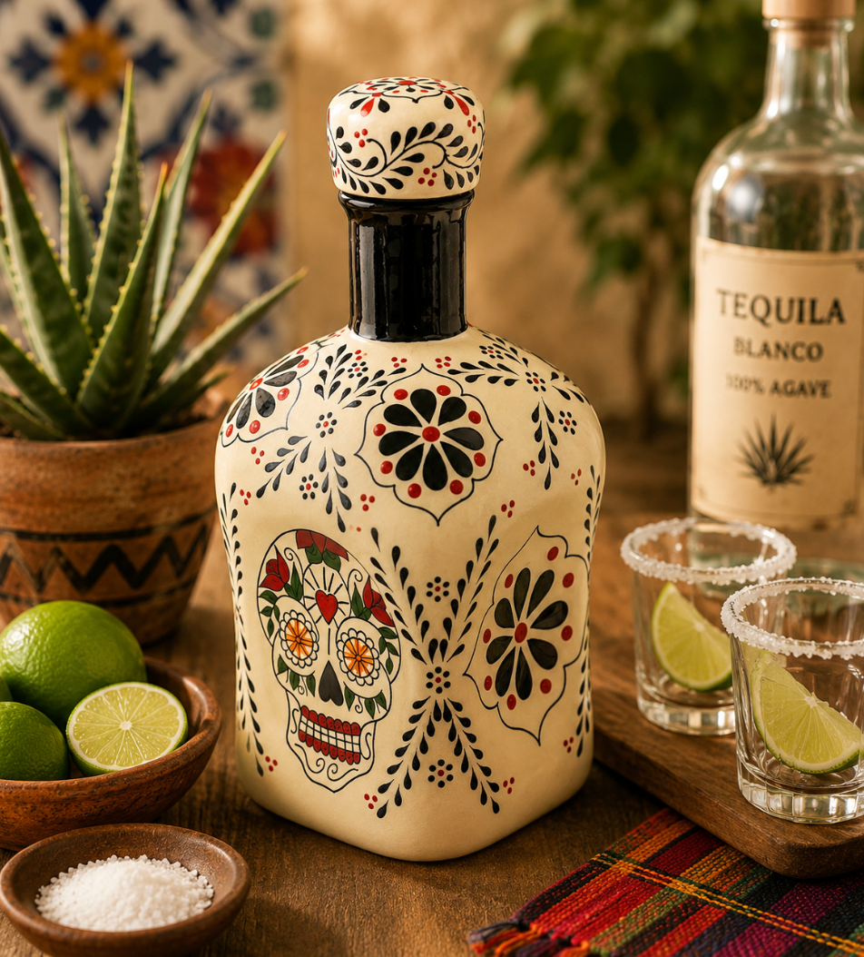 Talavera Calavera Ceramic Tequila Decanter