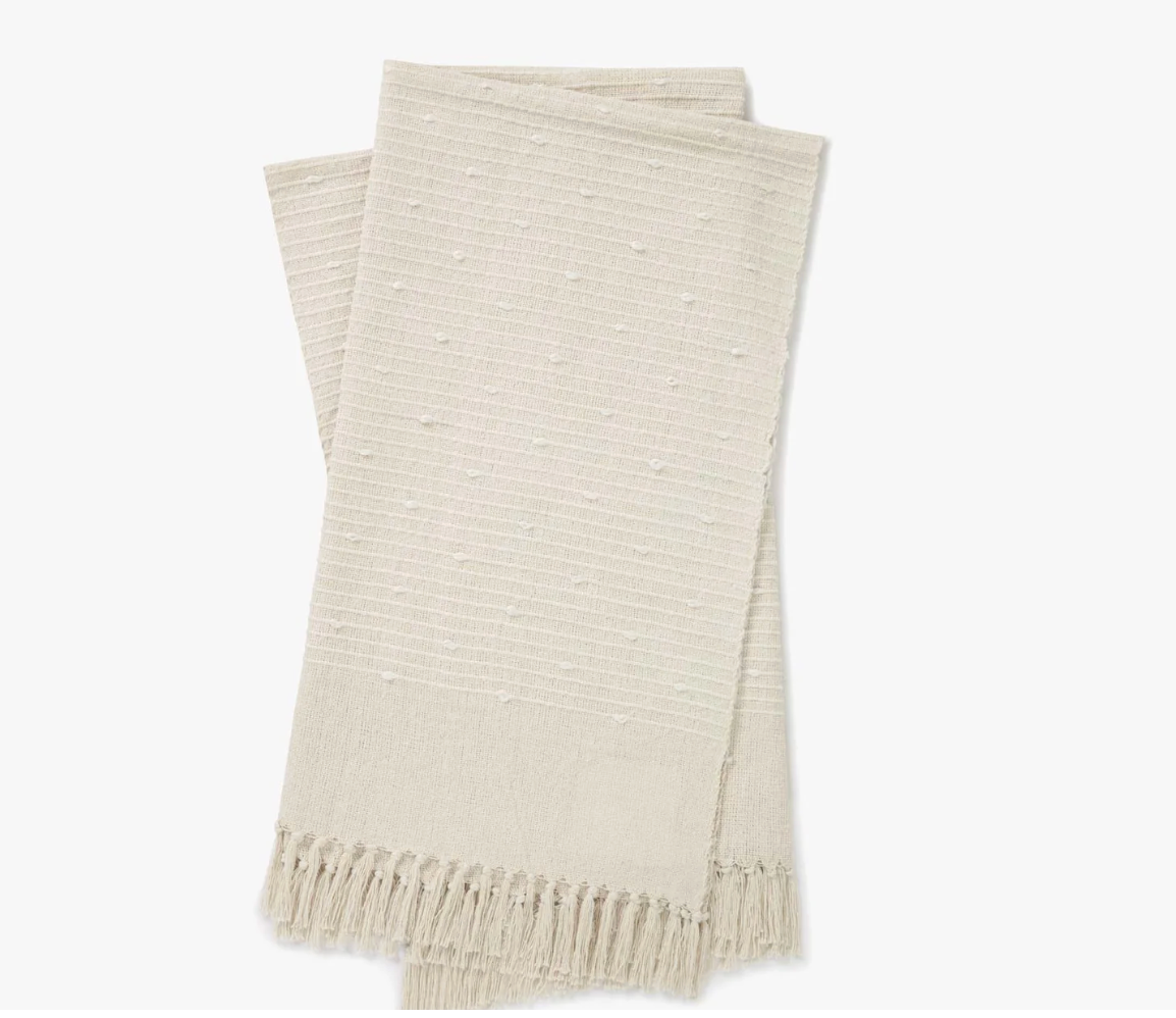 Magnolia Ivory Jacquard Woven Cotton Acrylic Throw Blanket 50x60