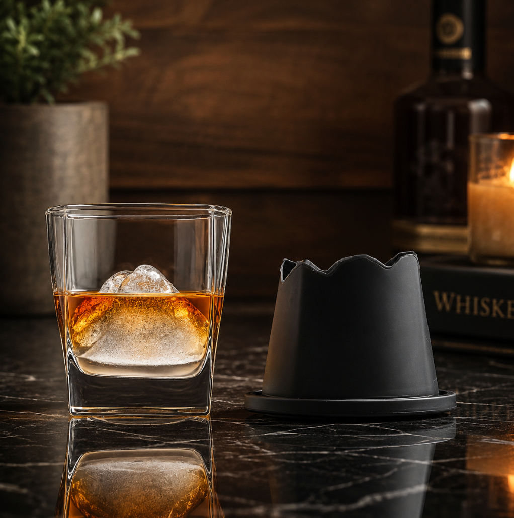 Viski Glacier Rocks® Mountain Ice Mold & Crystal Whiskey Glass Set