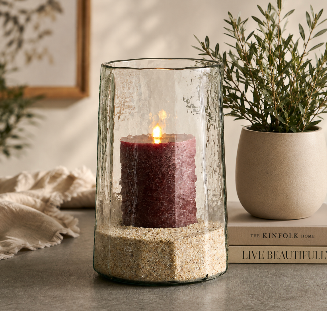 Large Pebbled Glass Edge Hurricane