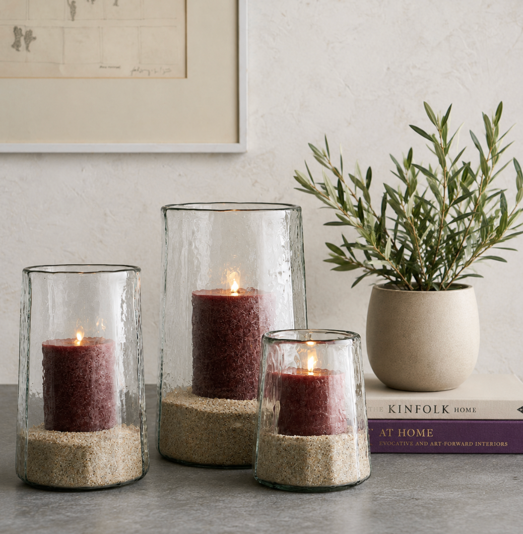 Small Pebbled Glass Hurricane Candle Holder