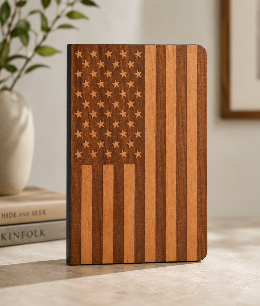 Handcrafted American Flag Wood Journal