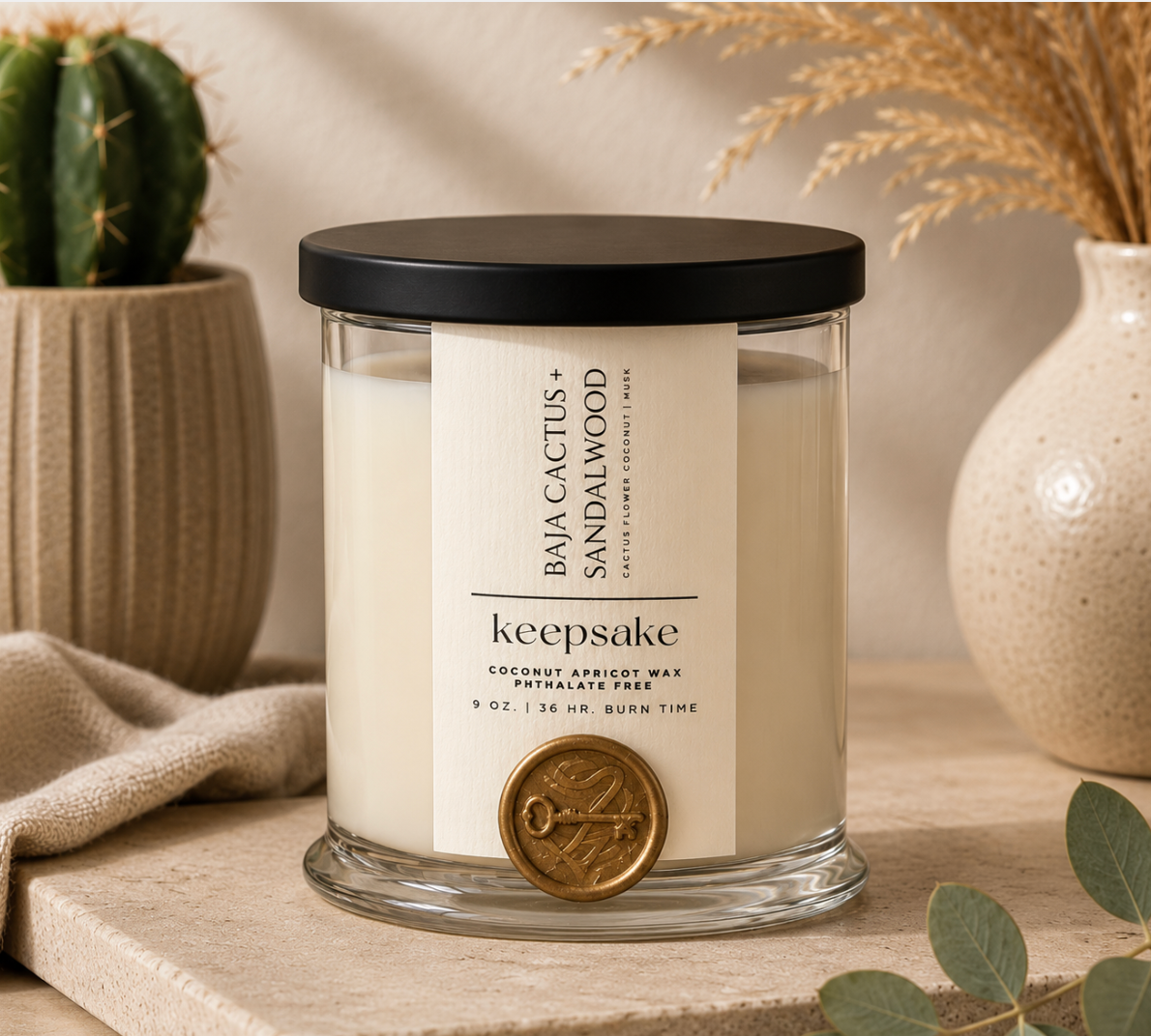 Keepsake Candle Curated Luxury Candle – Baja Cactus + Sandalwood | 9 oz