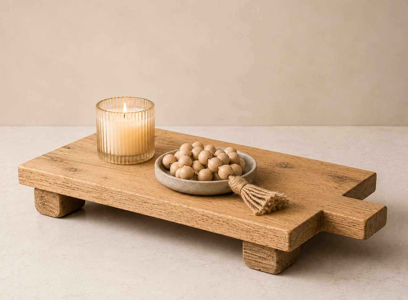 Footed Reclaimed White Oak Wood Tray