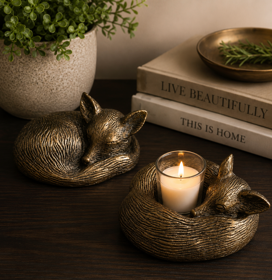 Sleepy Fox Votive Holder