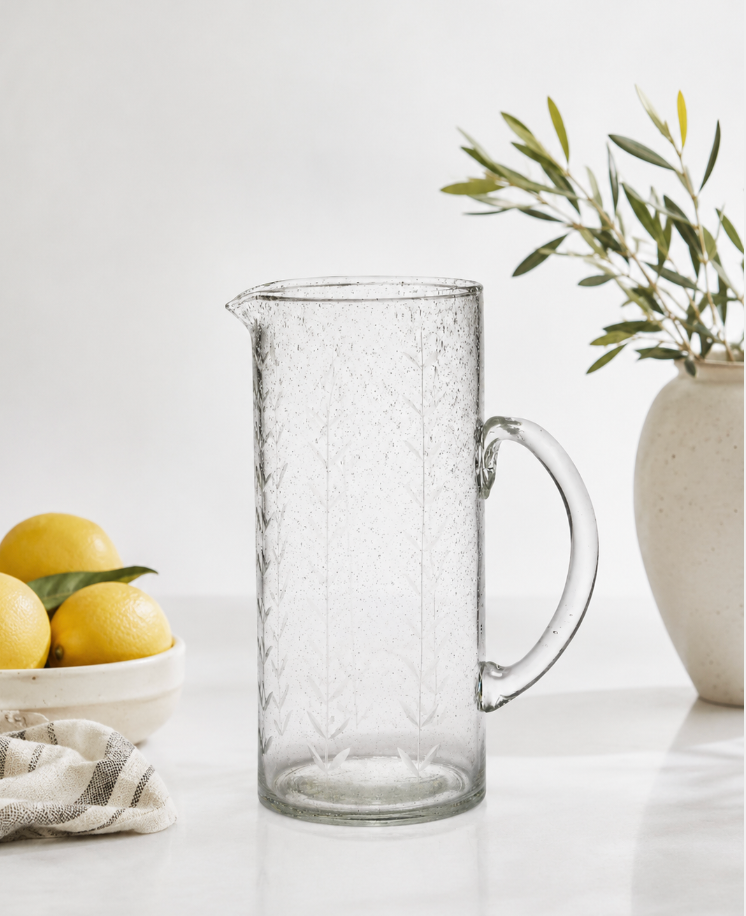 Tuscan Handmade Etched Glass Pitcher