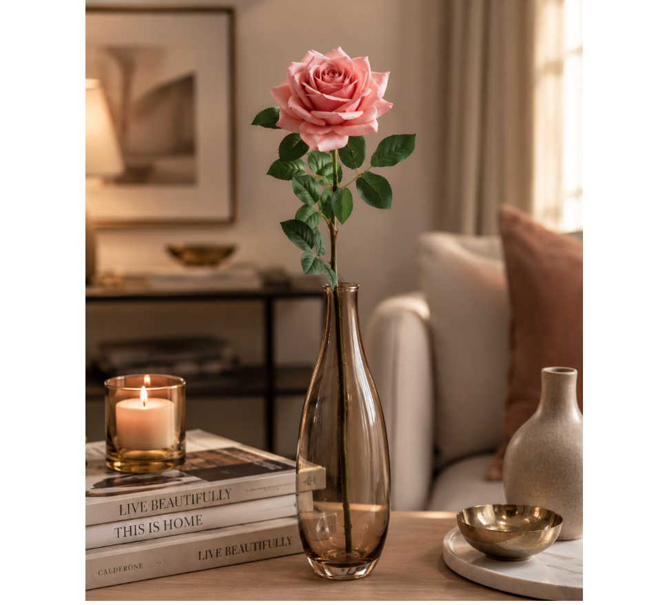 25 Inch Coral Real Touch Duchess Rose Stem