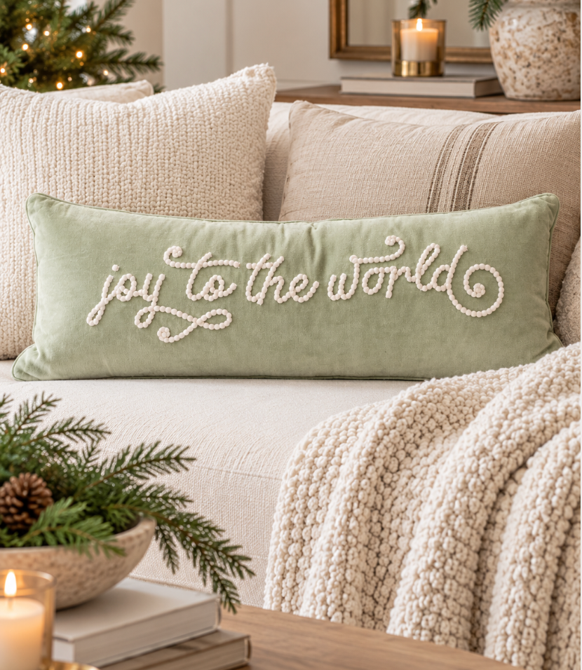 Merry Christmas Cotton Lumbar Pillow
