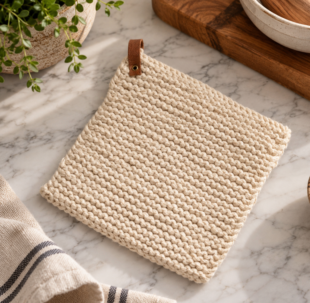 Natural Knitted Cotton Pot Holder