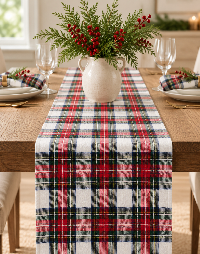 Classic Holiday Plaid Table Runner 13 x 70