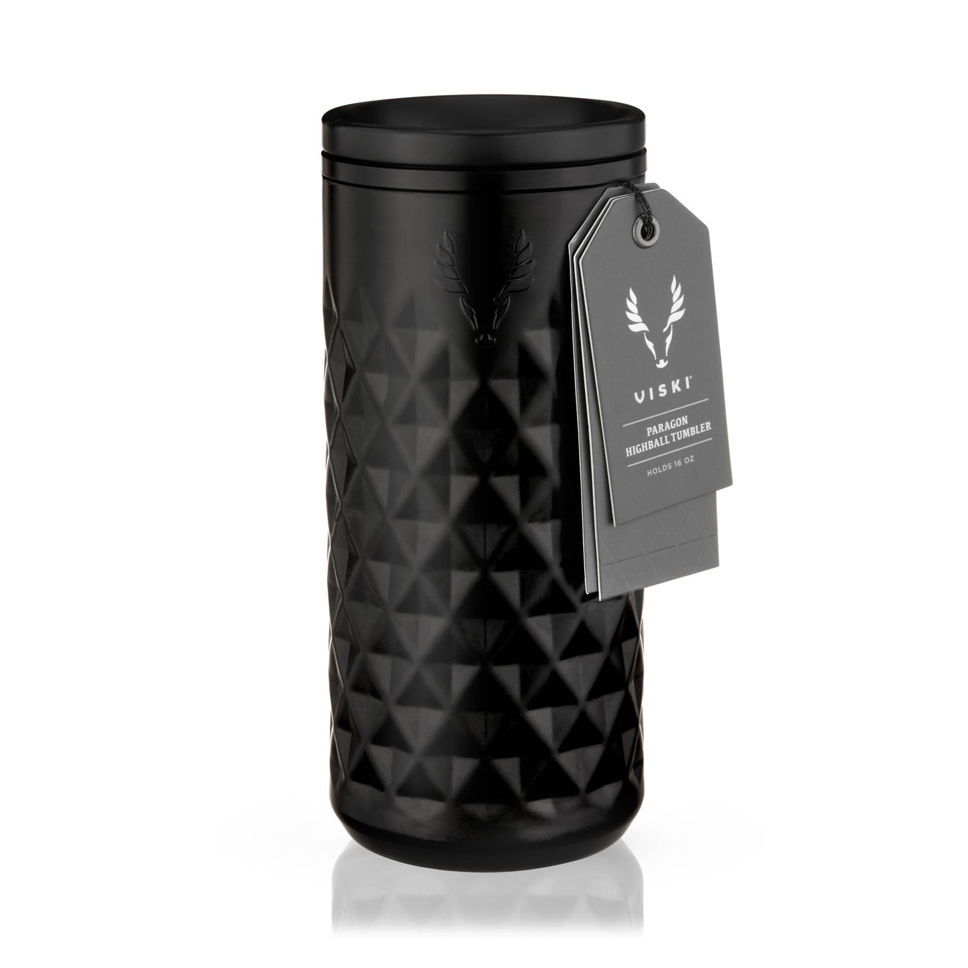 Viski - Paragon Stainless Steel Highball Tumbler w/ Lid - Obsidian