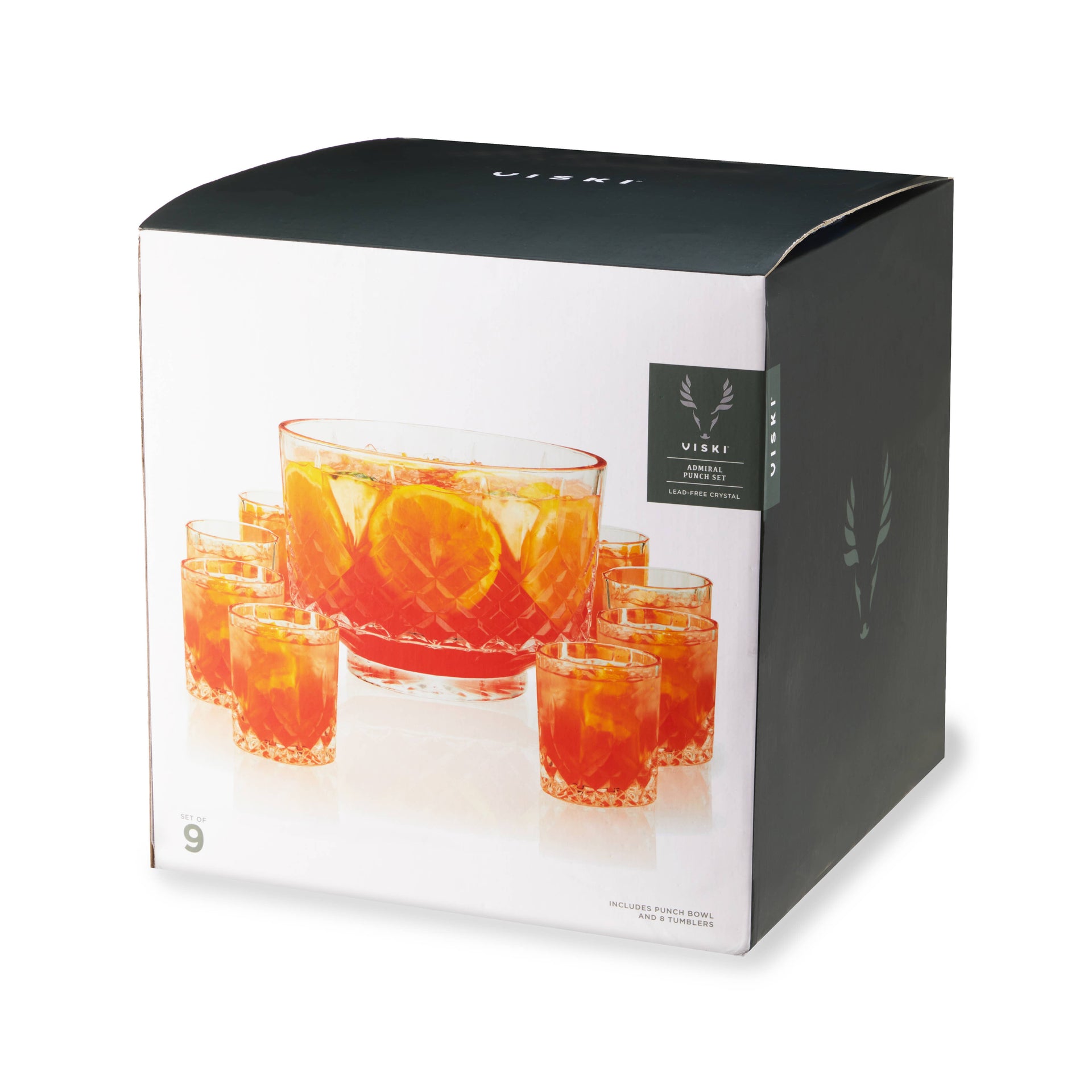 Viski - Admiral Crystal Punch Bowl & Tumblers Set - Set of 9